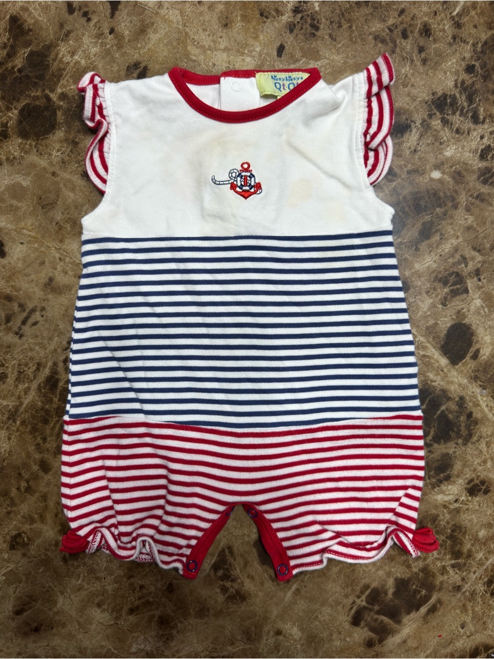 Kissy Kissy Red, White & Navy Striped Nautical One-Piece